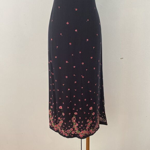 Vintage Navy Blue Floral 90's Tie Back Midi Dress Size Small/ Medium - Picture 4 of 14